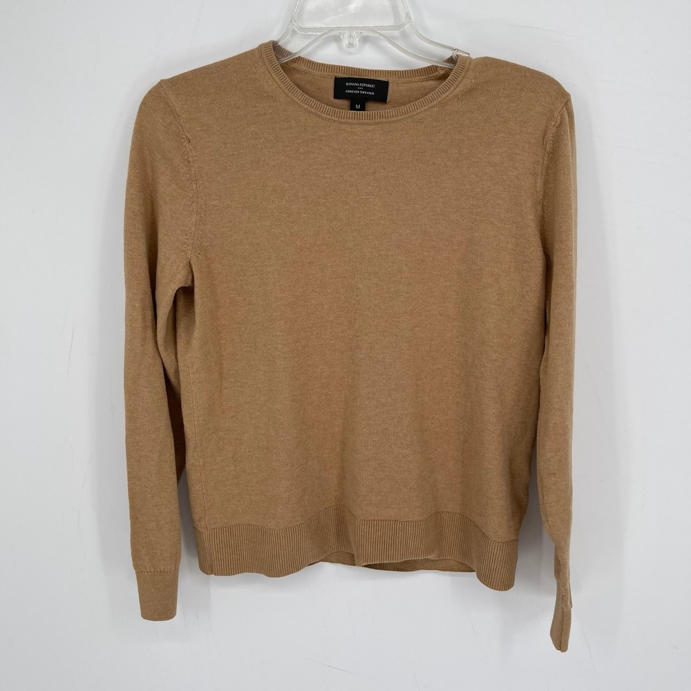 Banana Republic Women's Tan Camel Crewneck Knit Forever Pullover Sweater Size M